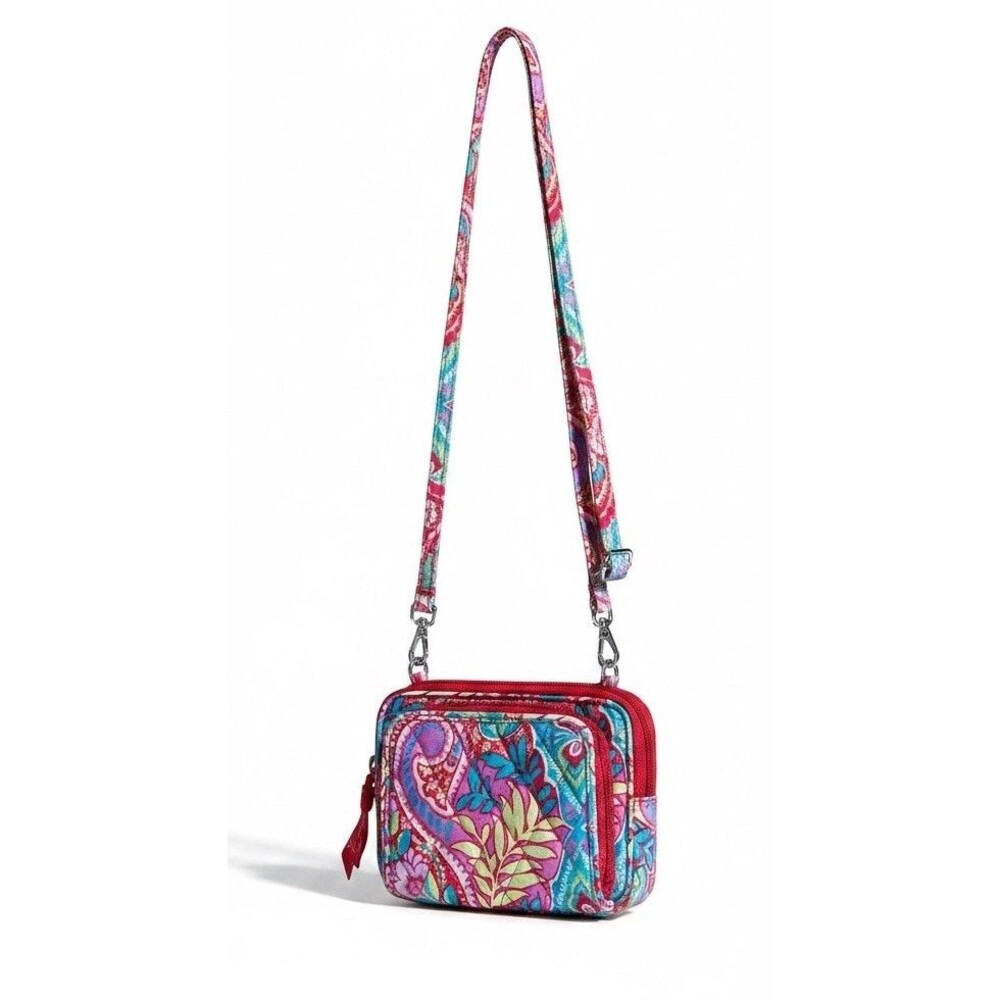 Vera Bradley On the Square Quilted Crossbody Wallet Purse Paisley in Paradise
